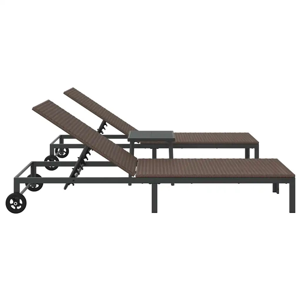 Lettino da Sole 2-persona 3 pcs Marrone polyrattan 42004130