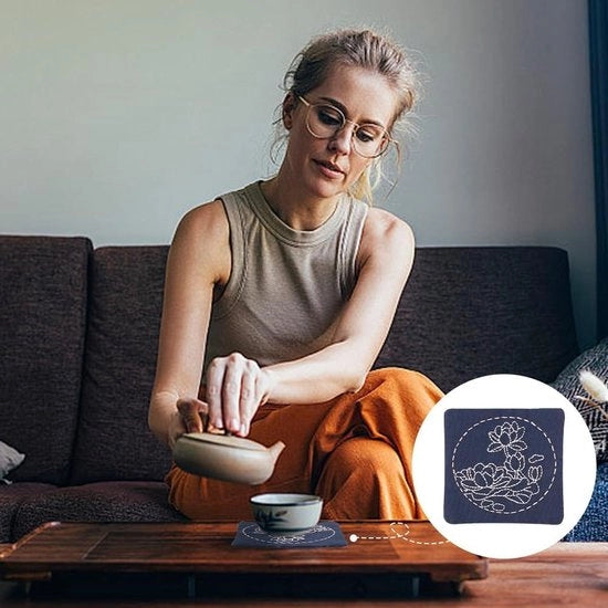 Kit di inizio per sashiko con 4 sottoscala - set di accessori con istruzioni - nastro per cucito - benvenuto a casa - fai da te