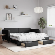 Divano Letto Estraibile con Cassetti Nero 90x200 cm in Tessuto 3196854