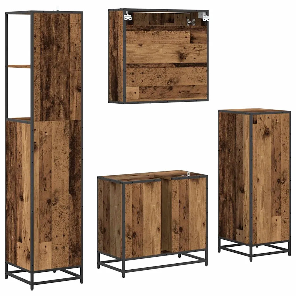 Set di mobili per il bagno con cassetto 4 pcs Legno vecchio 3402509