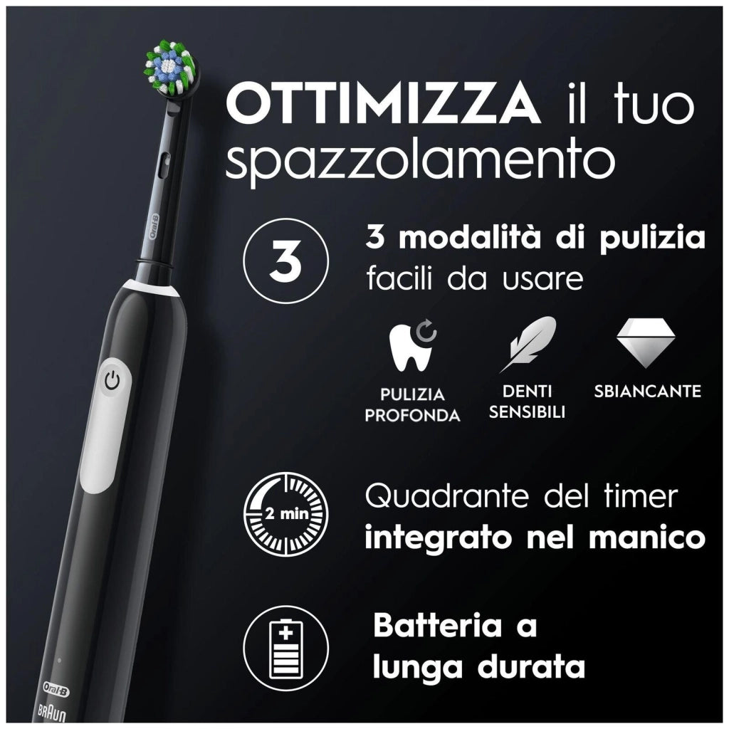 Oral-B Spazzolino Elettrico Ricaricabile Series 1 Nero con 2 Testine di Ricambio, 1 Spazzolino