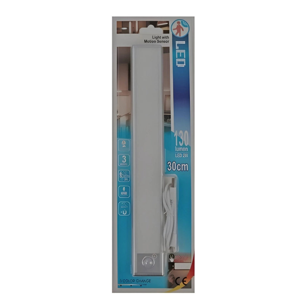 Lampada Barra LED con Sensore di Movimento 2W 130lm 300X40X8mm CCT Dimmerabile 3 Modalità, Batteria Ricaricabile USB 5V 1A, con Calamita, Slim per Armadi e Mobili, Sotto Pensile, Anche In Auto Camper