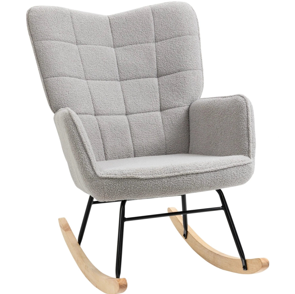 Poltrona a dondolo 71x92x101 cm con schienale alto; imbottita in poliestere grigio chiaro