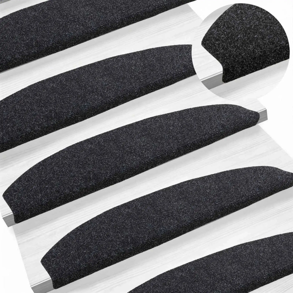 Tappetini per scale autoadesivi 15 pcs Nero 80 x 24,5 x 3,5 cm