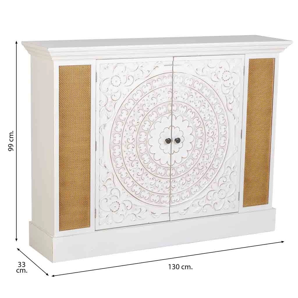 Credenza in legno bianco invecchiato con 2 porte 130x33x99h cm