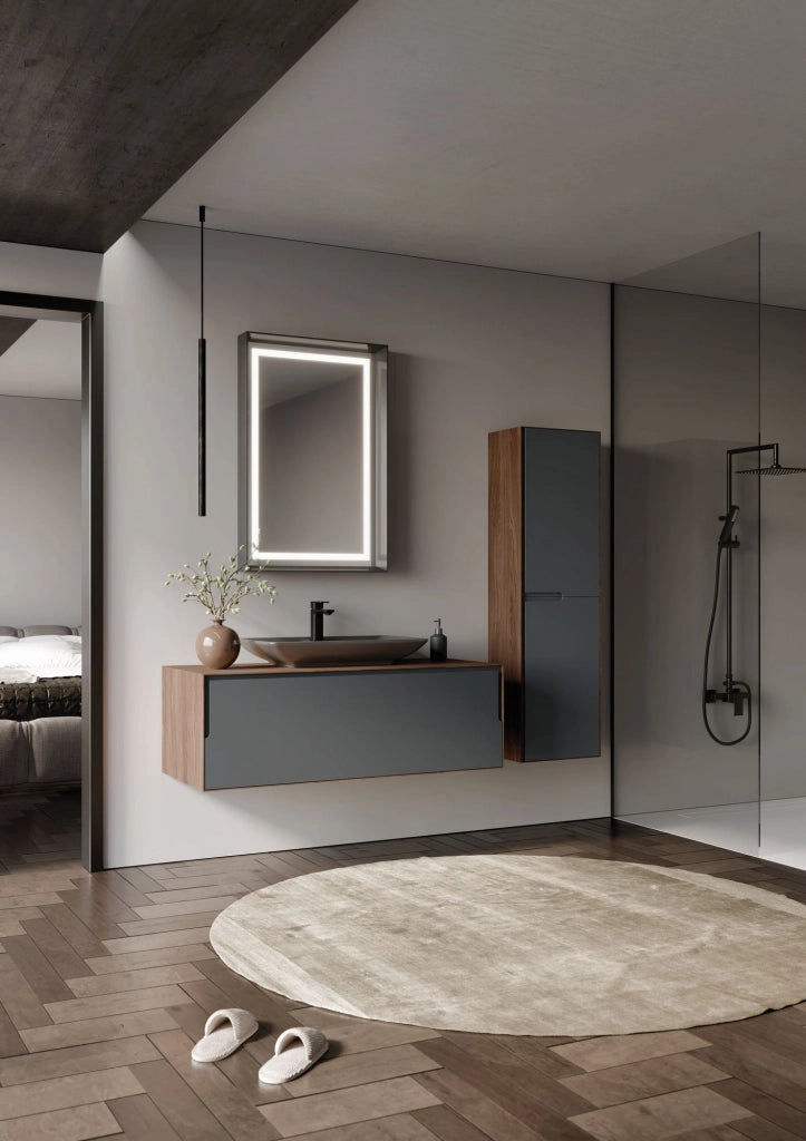 Set mobile lavabo con specchio (2 pezzi) "Craft 120" - 120 x 50 x 40 cm - Noce / Antracite