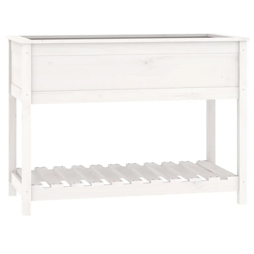 Fioriera con Mensola Bianca 111,5x54x81 cm Legno Massello Pinocod mxl 103367