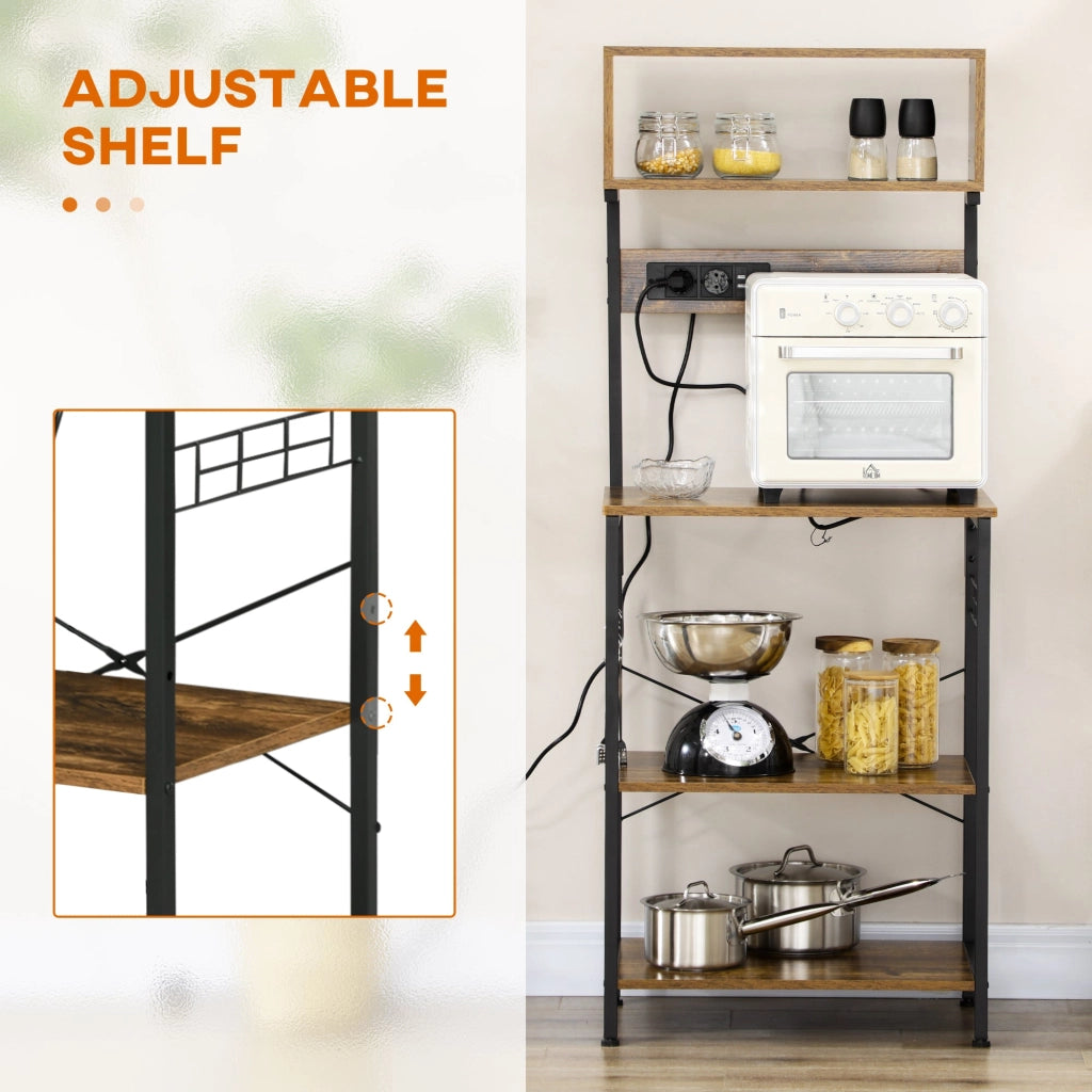 Scaffale Cucina con Multipresa 60x42x153 cm in Legno e Acciaio Marrone Rustico