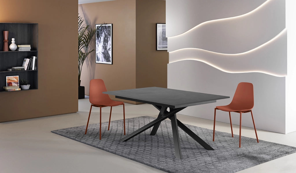 Tavolo Allungabile Pulse 25 Top in Melaminico Cemento Grigio Opaco Struttura in Metallo Nero - Dimensioni 140-190 x 90 x 76 cm