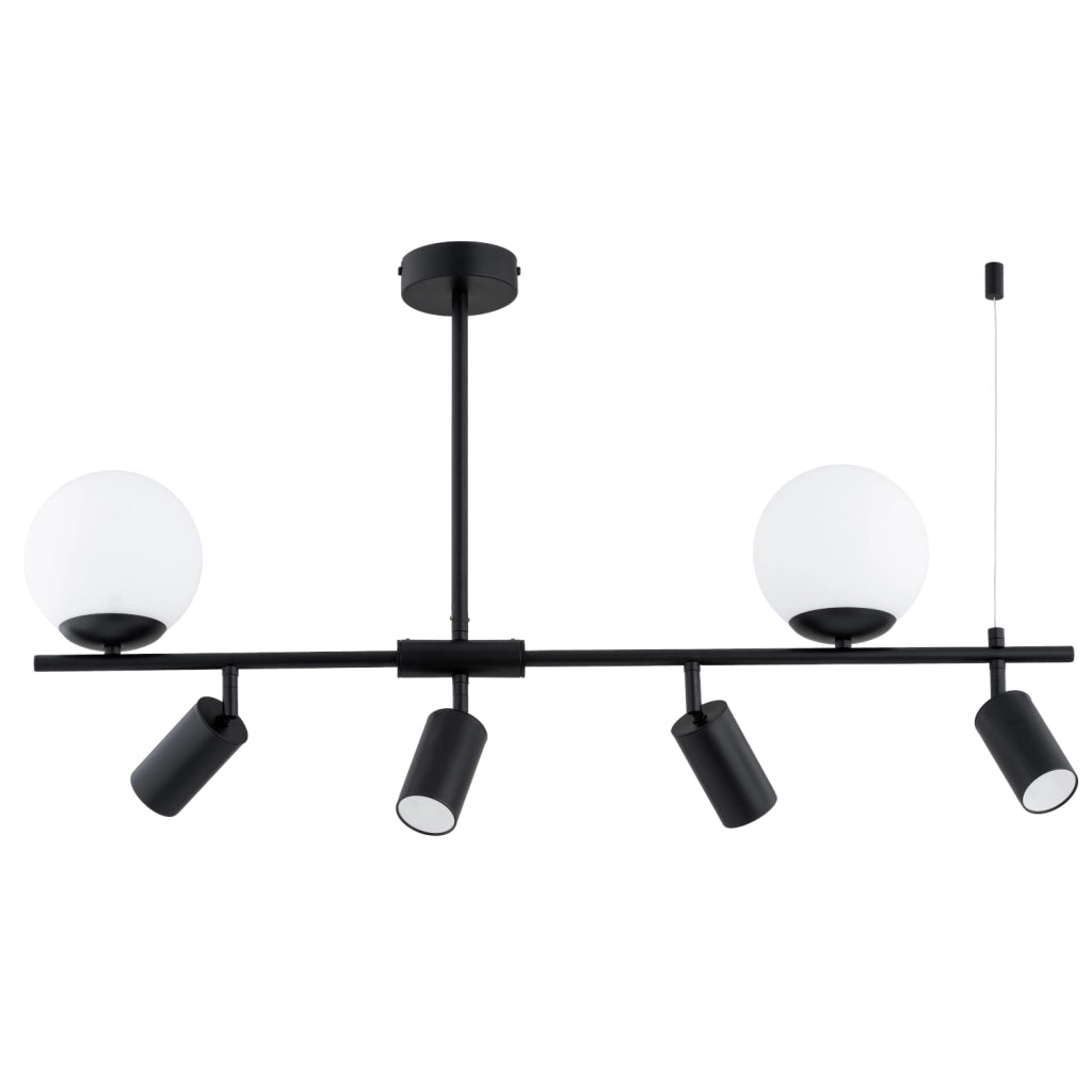 Lampadario loft nero sfere bianche 6 luci E14/GU10