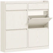 Scarpiera Slim in Legno con 4 Cassetti a Ribalta e 2 Cassetti Scorrevoli, 98x19.2x95.3 cm, Bianco