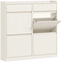 Scarpiera Slim in Legno con 4 Cassetti a Ribalta e 2 Cassetti Scorrevoli, 98x19.2x95.3 cm, Bianco