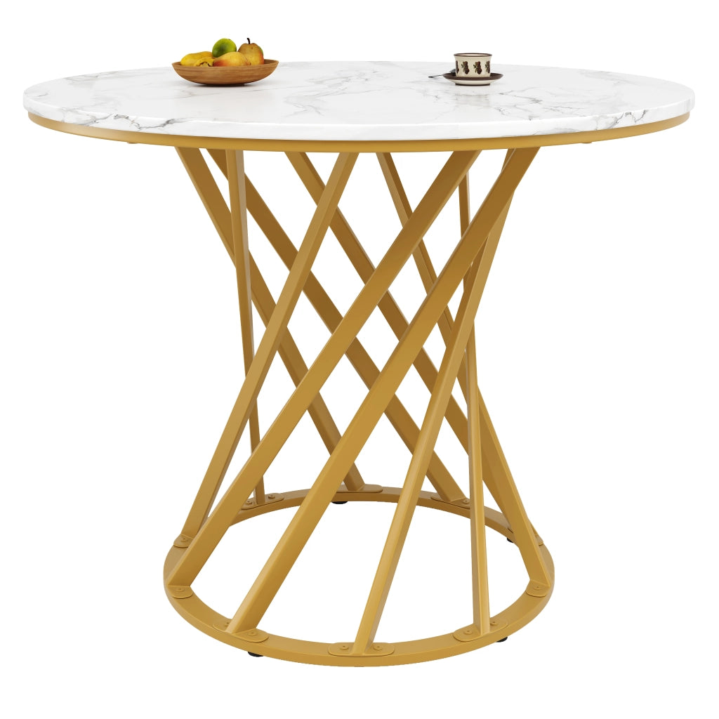 Tavolo da pranzo rotondo con piedini regolabili, in MDF e metallo, per sala da pranzo e soggiorno, 80 × 80 × 76 cm