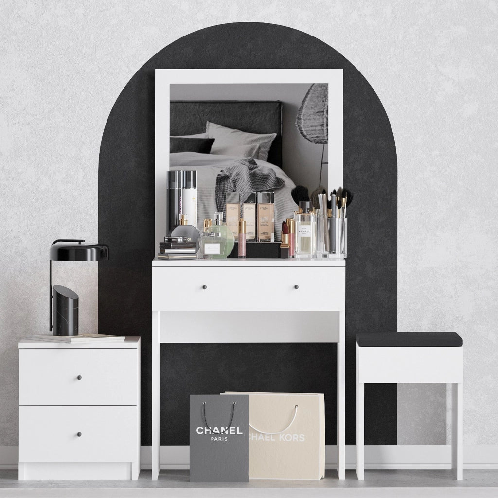 Set da toilette in legno "Nice" - 65 x 35 x 139 cm - Bianco