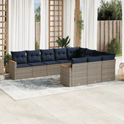 Set Divani da Giardino 10 pz con Cuscini Grigio in Polyrattan 3226341