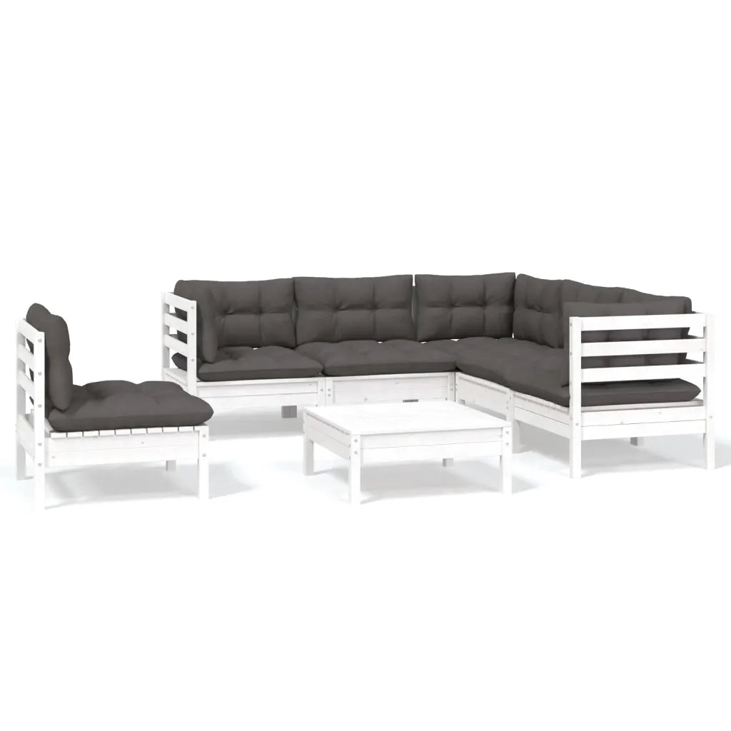 Set Divani da Giardino 6 pz con Cuscini Bianchi Legno di Pino 3096413