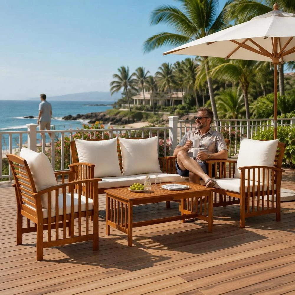 4-piece Garden Lounge Set With Cushions Made Of Solid Acacia Wood