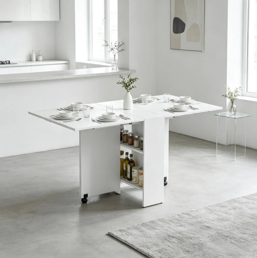TAVOLO da Pranzo Pieghevole con Ruote 75x140 cm Bianco