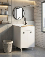 Mobile lavatoio Miriam - Con 2 anta e lavatoio - Contenitore salvaspazio per bagno e lavanderia - Bianco - 60 x 89 x 61 cm_