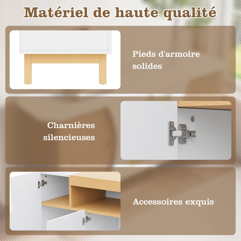 Credenza con 3 Ante e 1 Vano aperto per Soggiorno e Sala da Pranzo in Pannello truciolare Bianco 120.5 × 42 × 96 cm