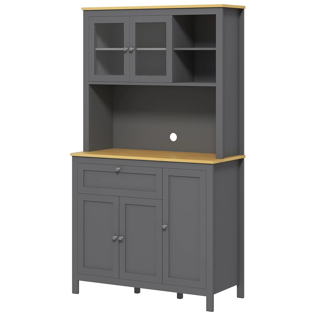 Armadio Cucina Buffet 5 Ante con 2 Ante Vetrate e Cassetto ¨C Zephmum ¨C Grigio 180 cm