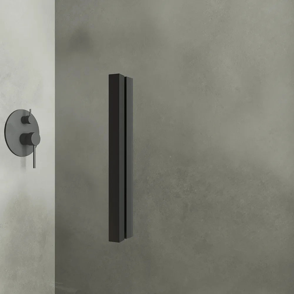 Box doccia slim 90x90cm con porta a libro e parete fissa profili nero opaco e vetro 6mm trasparente h190| Portofino