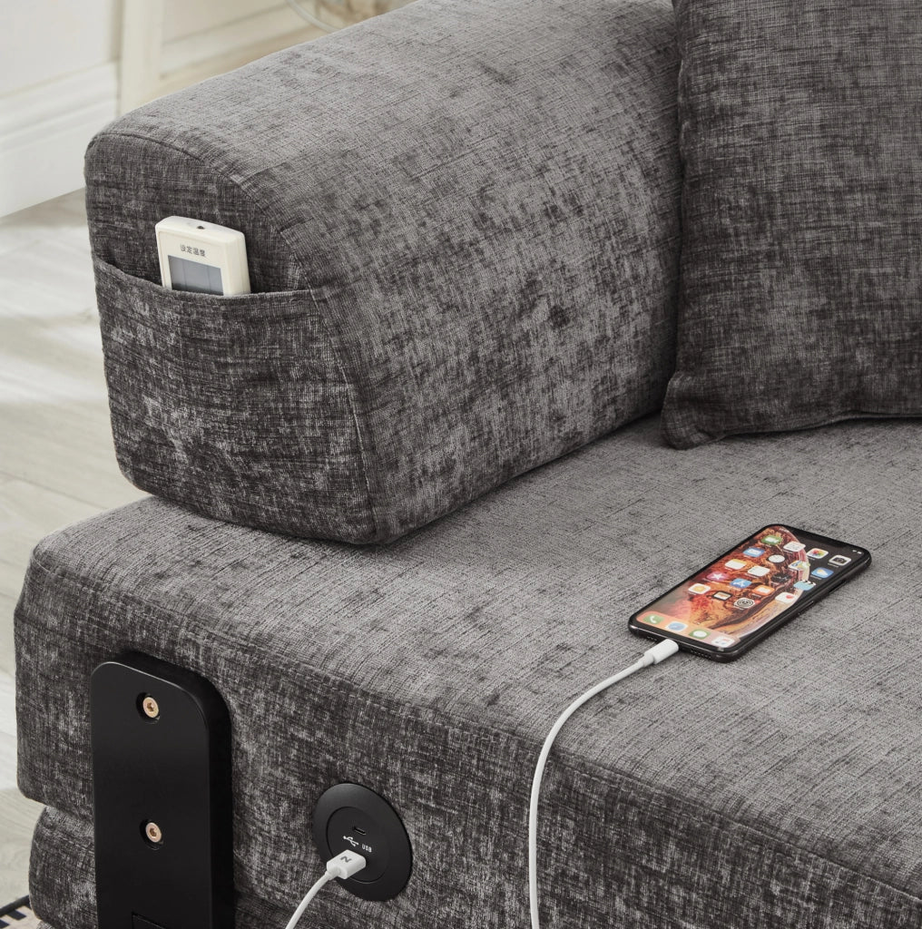 Divano letto pieghevole 2 in 1 con ricarica USB e Type-C grigio scuro HOMVRA