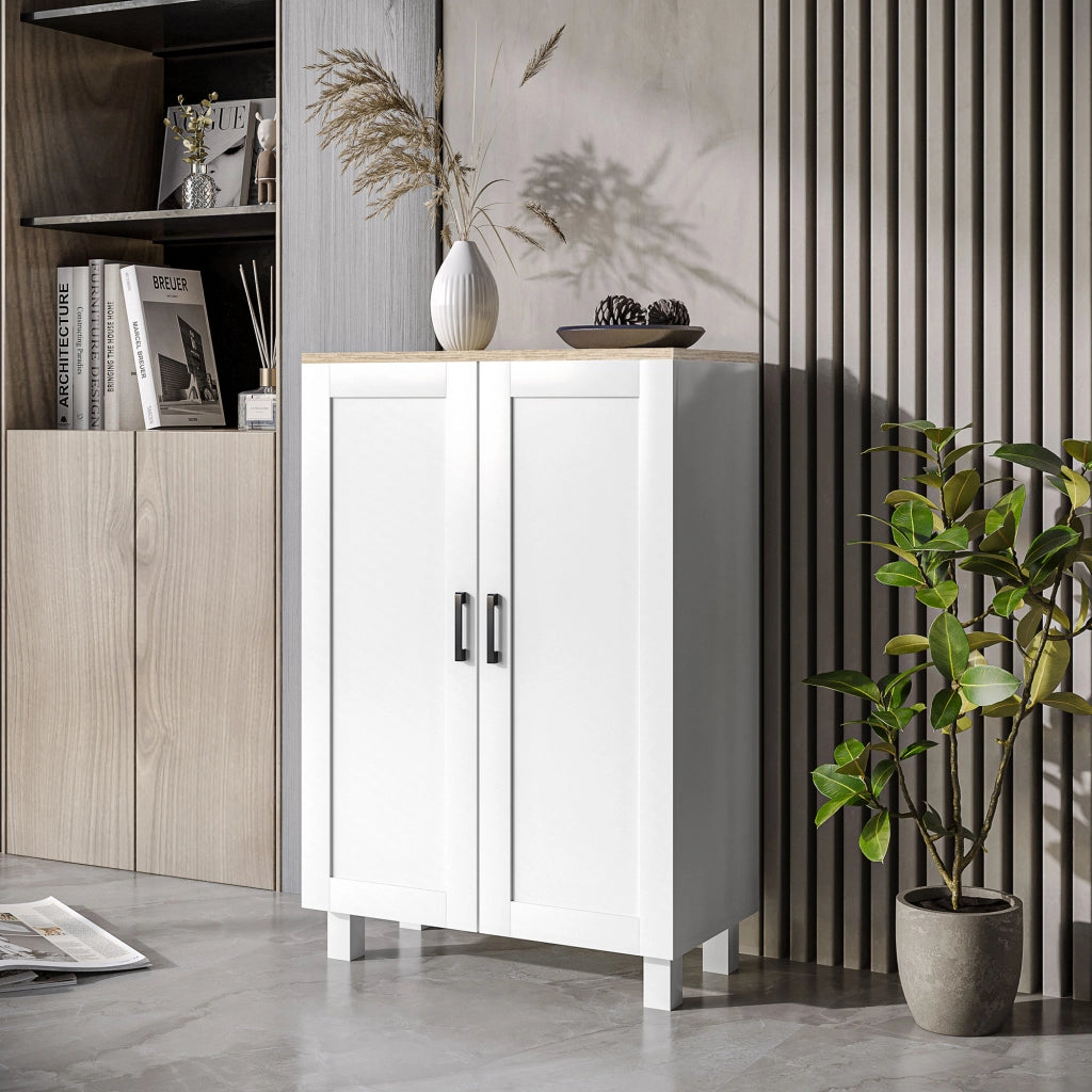 Mobile con 2 Porte e Ripiano Aggiustabile ¨C zephmum ¨C Bianco 60x30x90 cm