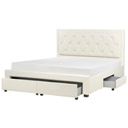 Letto matrimoniale contenitore tappezzeria in velluto beige 180 x 200 cm trapuntato testiera alta cassetti Glam Design