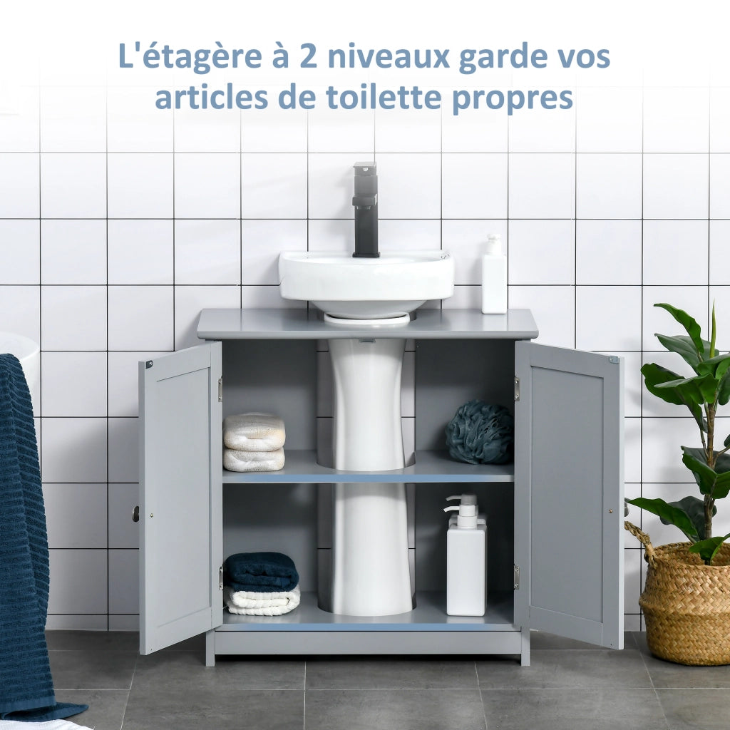 Mobiletto sottolavabo con 2 ante e ripiano ¨C zephmum ¨C legno grigio 60x30x60 cm