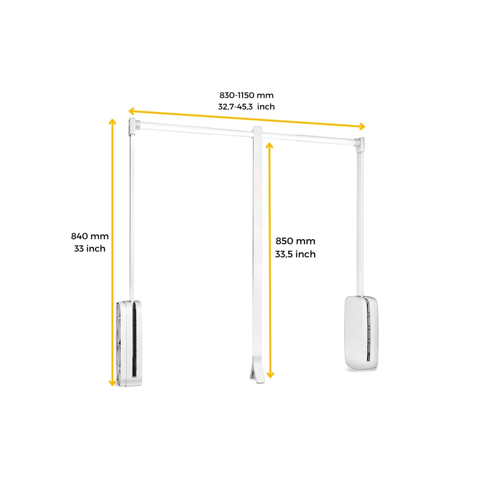 Emuca Appendiabiti per armadio Sling, 830 - 1150, Plastica bianca, Acciaio e Tecnoplastica, 1 u.