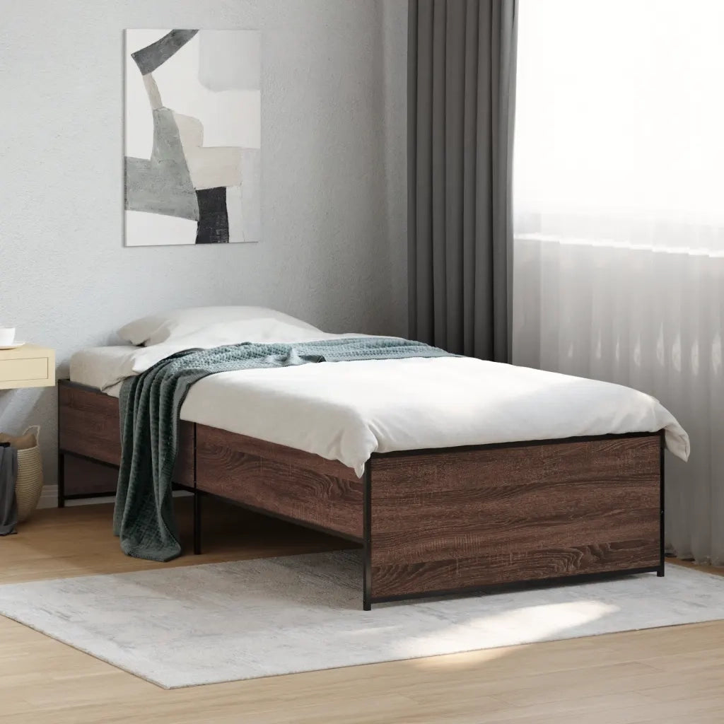 Giroletto-Struttura Letto Rovere Marrone 90x200 cm Legno Multistrato e Metallo 371582