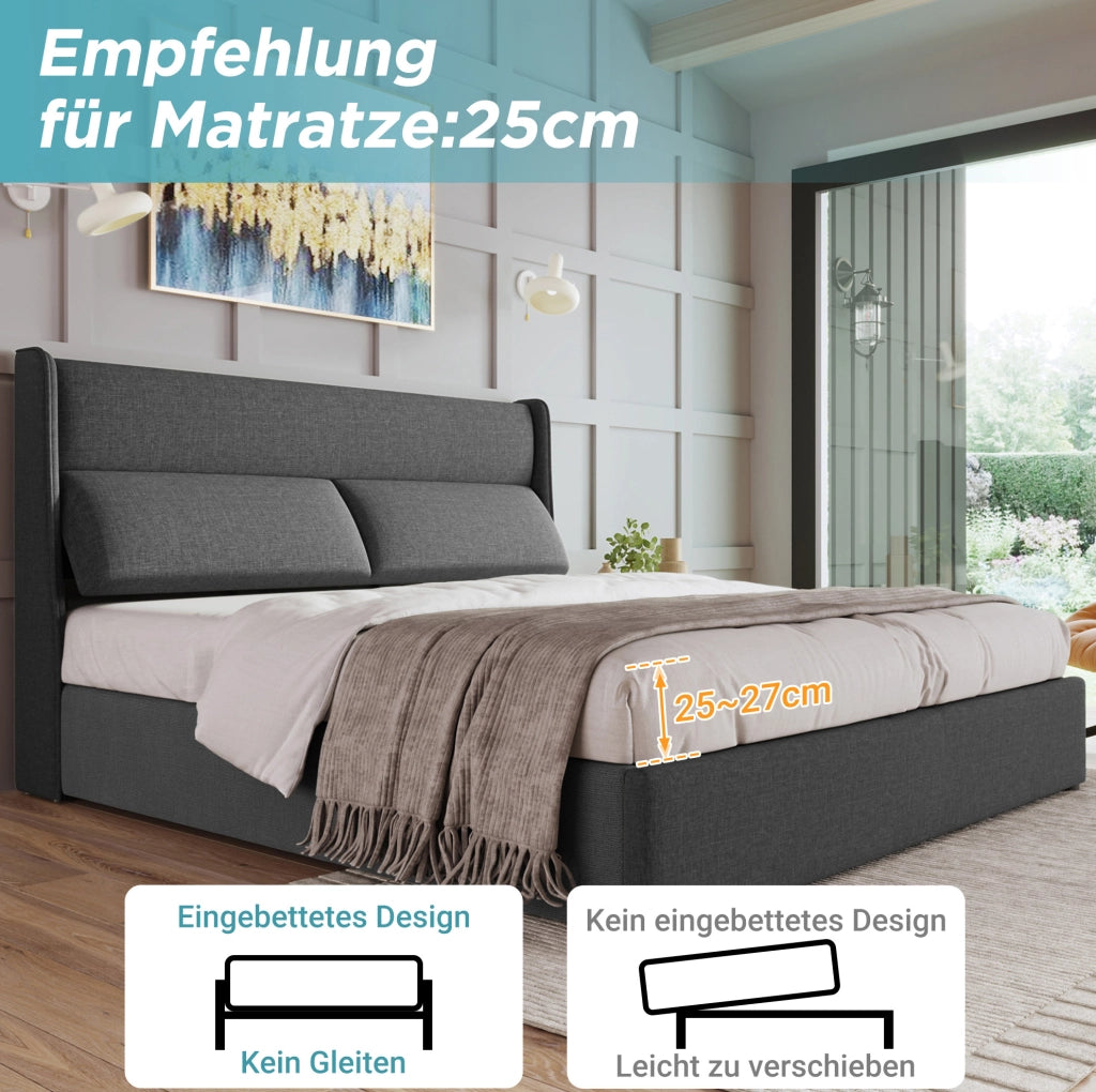 Letto contenitore 160x200 cm grigio con testiera regolabile