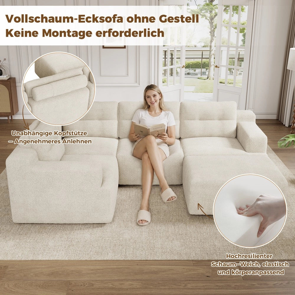 Divano angolare modulare ¨C Minimal ¨C Beige tessuto chenille senza montaggio