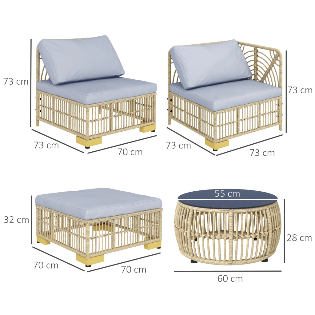Set da giardino 5 pezzi con cuscini ¨C zephmum ¨C polyrattan grigio chiaro