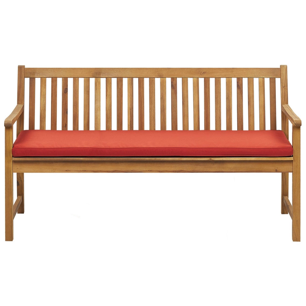 Panca da giardino leggera in legno di acacia 160 cm rosso cuscino da seduta imbottitura a doghe design patio esterno stile rustico