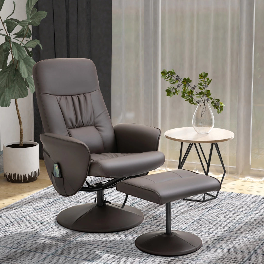 Poltrona relax TV con funzione reclinabile, 360° girevole, 10 punti massaggio, marrone