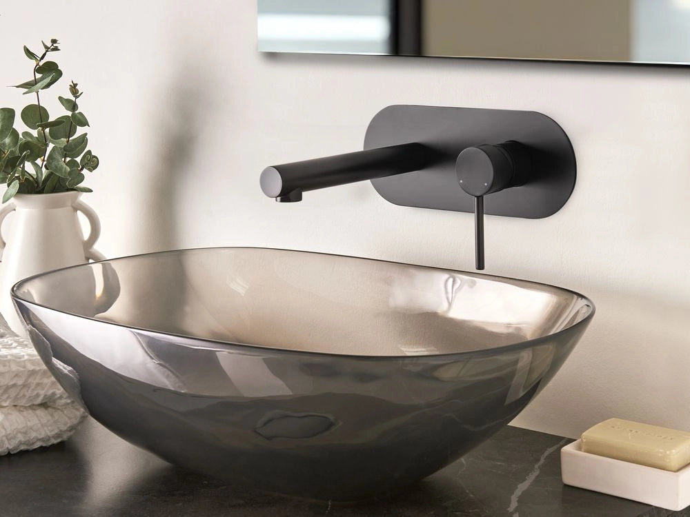 Rubinetto miscelatore da lavabo a parete in ottone color nero con singola maniglia