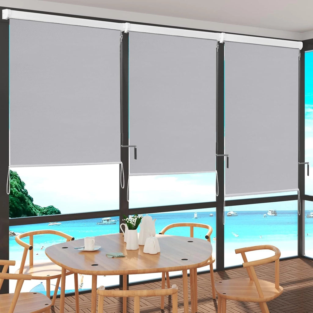Tenda da Sole Verticale Tenda a Rullo per Esterno Tenda da Sole a Caduta con Manovella Tenda per Balcone Avvolgibile Oscurante Protezione Sole Vento per Gazebo Giardino, Grigio 140x240 cm
