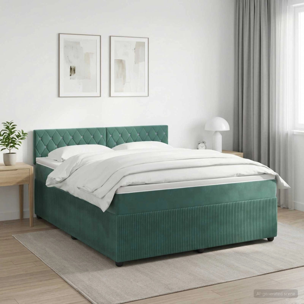 Letto box spring con materasso Verde Scuro 140 x 190 cm Velluto 3451670