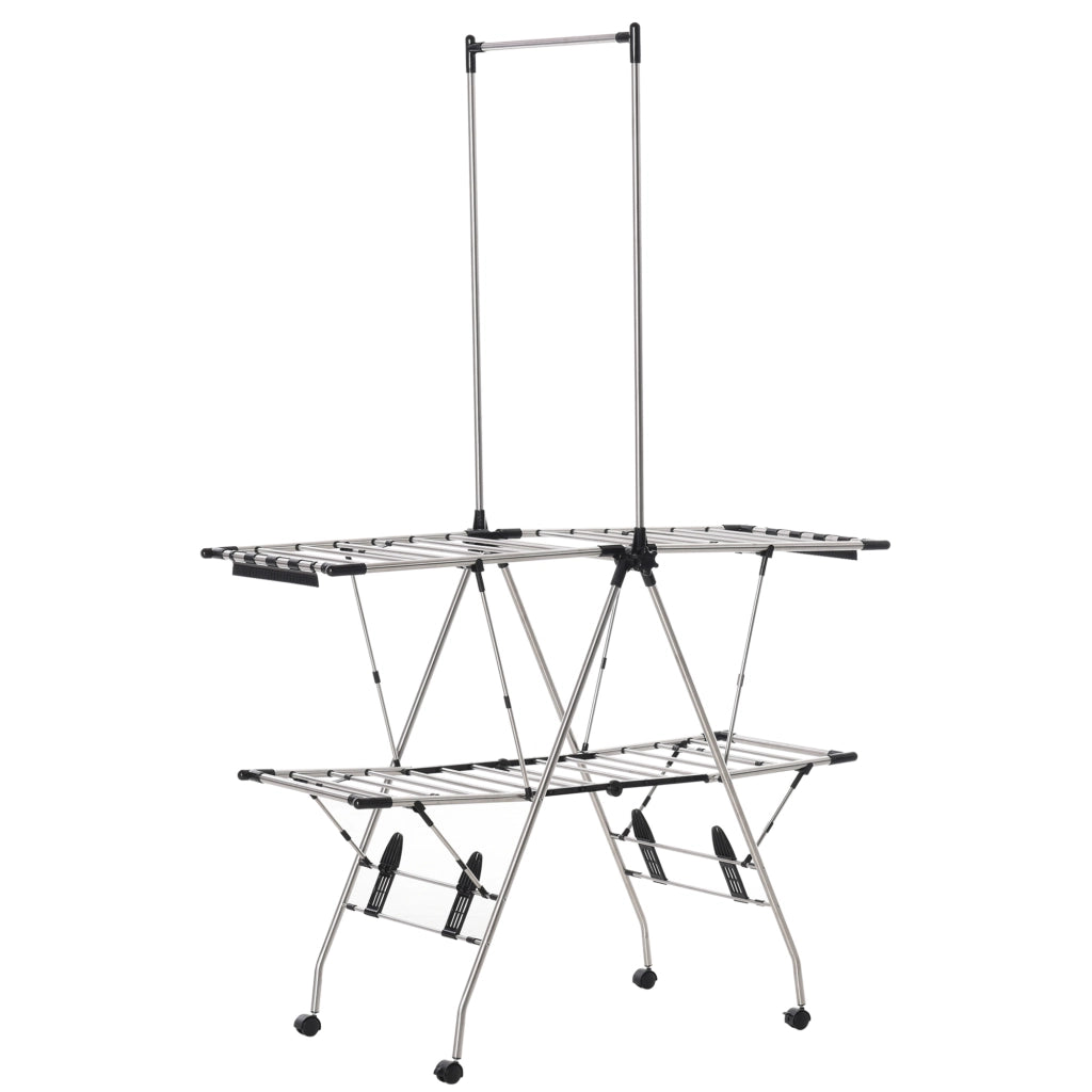 Asciugabiancheria Stendibiancheria Pieghevole con Ruote ¨C Zephmum ¨C Argento Nero 138.5x63x208 cm