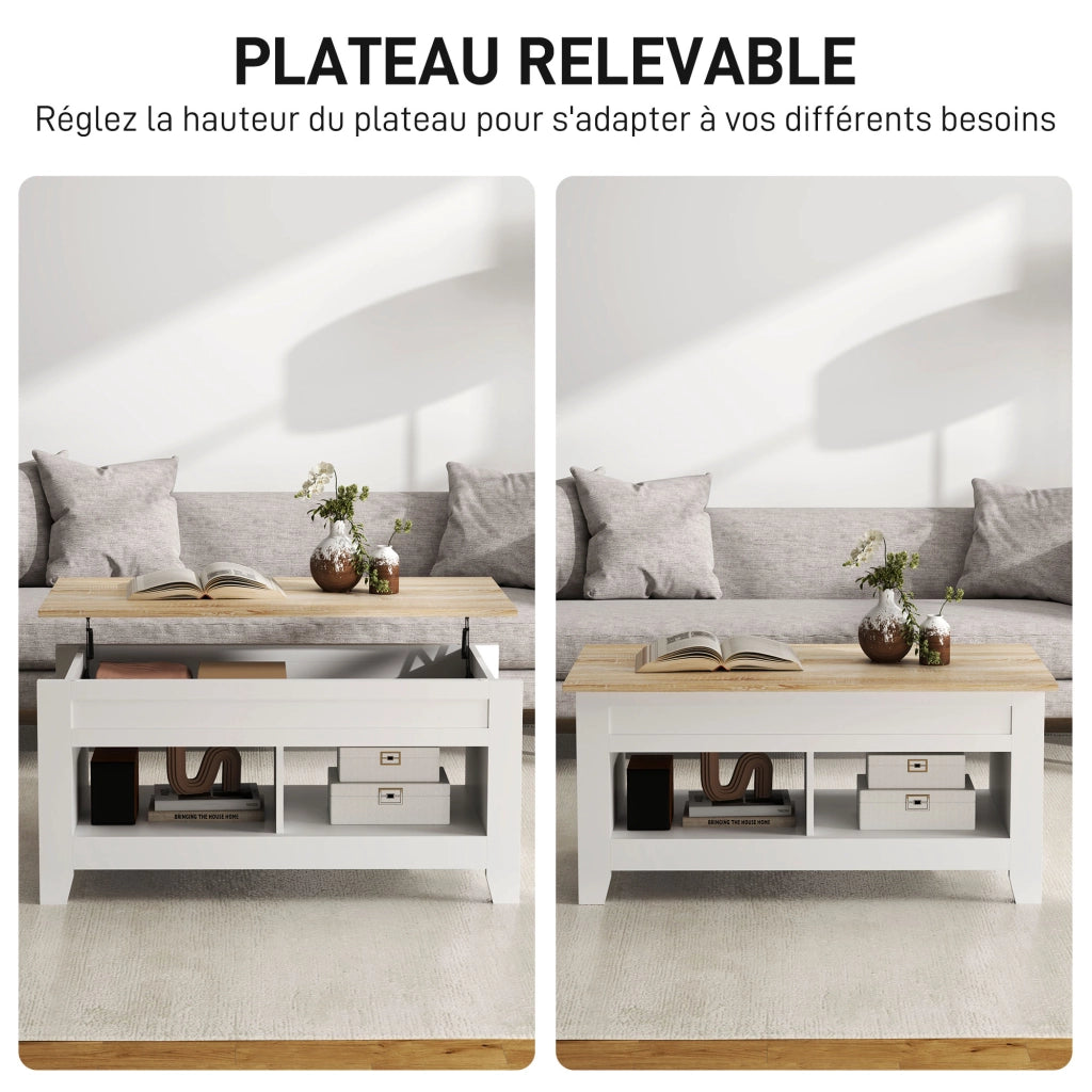 Tavolino da salotto con piano sollevabile e ripiano nascosto ¨C Zephmum ¨C Bianco 105x50x49-62.5 cm