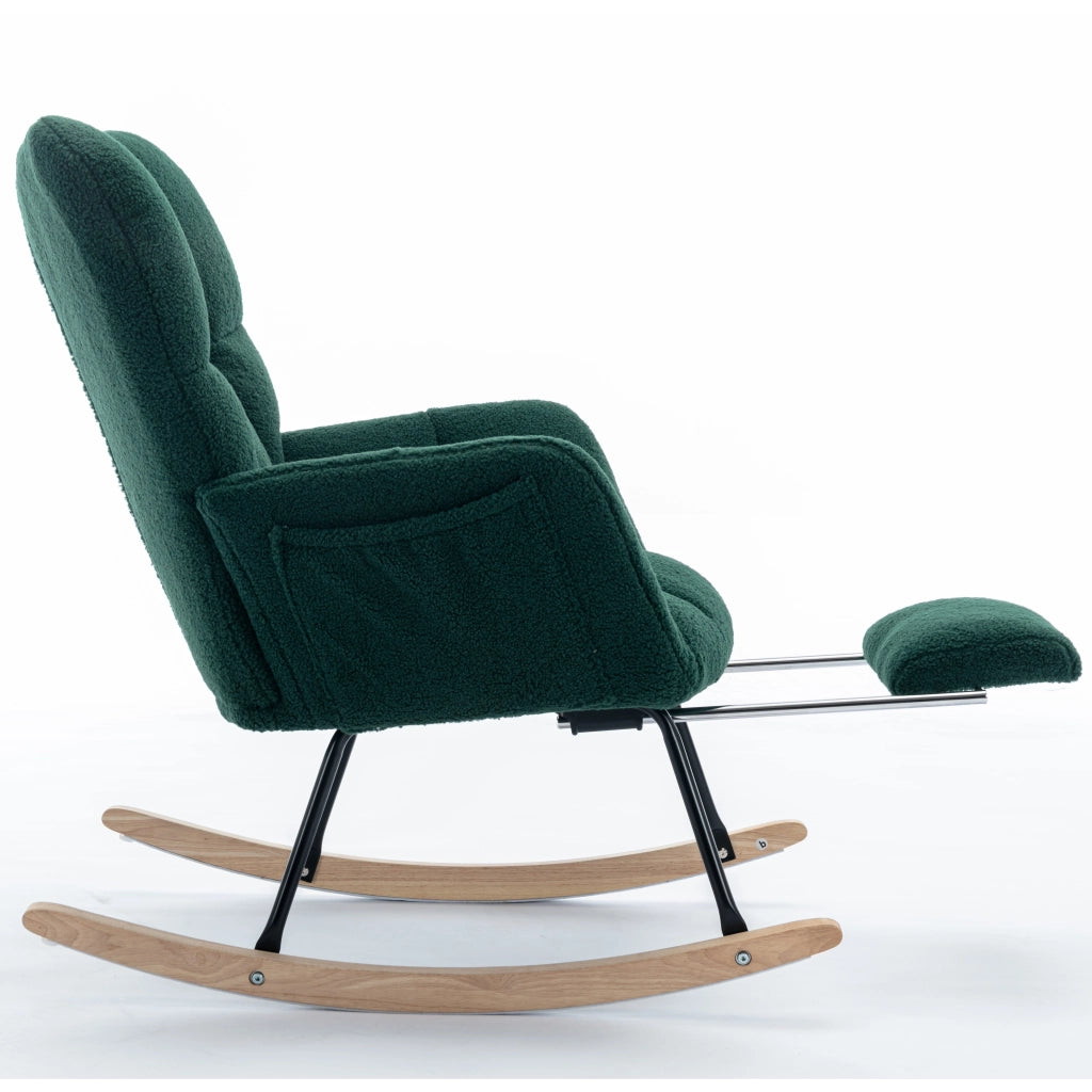 Poltrona a Dondolo con Poggiapiedi Estraibile ¨C MINIMAL ¨C Tessuto Boucl¨¦ Verde