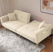 Divano letto 175x64x72 cm con schienale regolabile; tasche laterali; sherpa beige