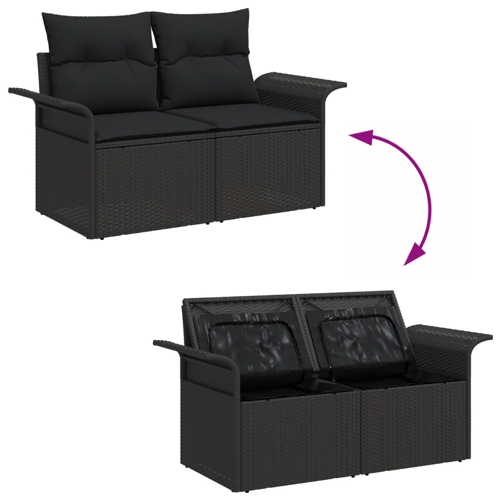 Set di divani da giardino 5 pezzi con cuscini nero in rattan sintetico