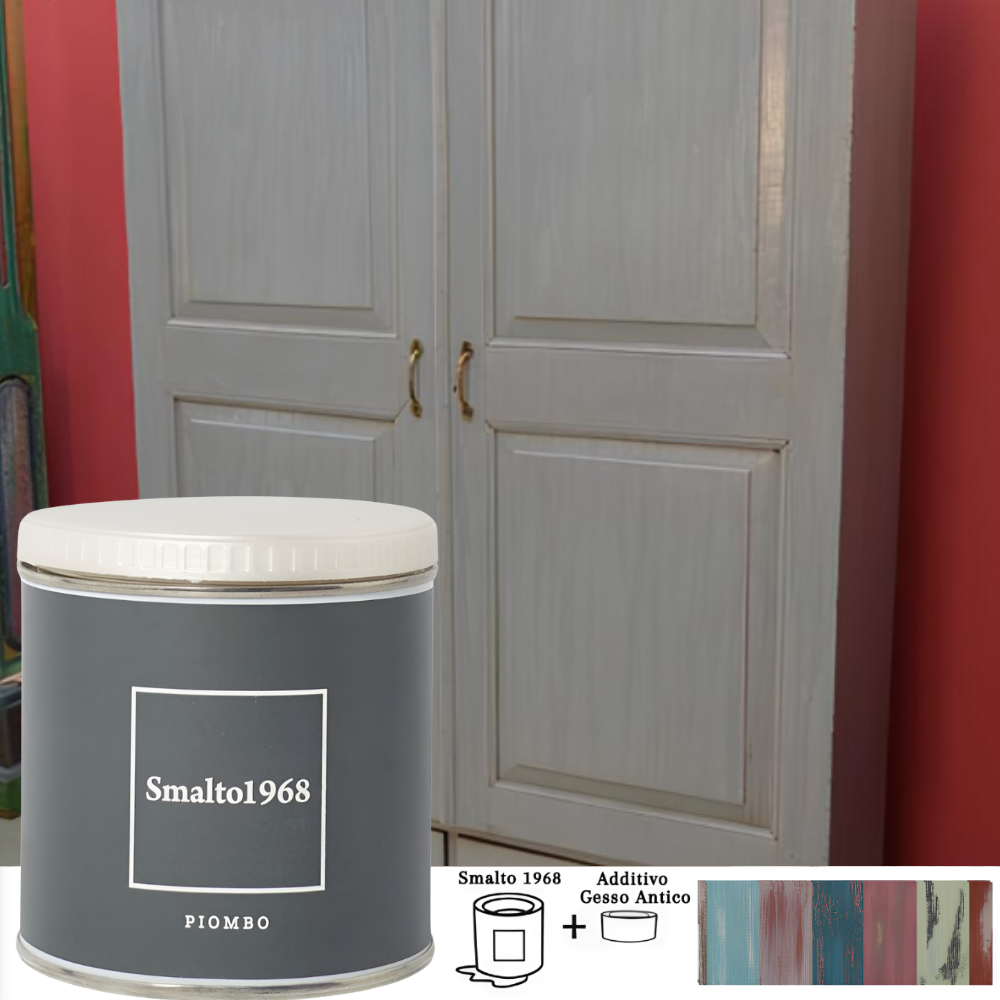 Smalto1968 base acqua gesso antico shabby chic finitura opaca multicolore l 0.5 *** colore- piombo, confezione 1