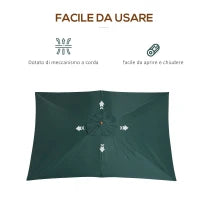 Ombrellone 2x3 m da Giardino in Legno Laccato e Bambù con Copertura Rimovibile, Verde Scuro