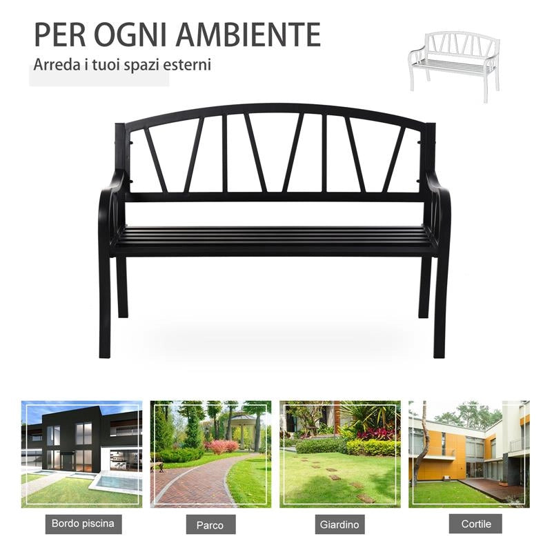 PANCHINA DA GIARDINO 2 POSTI  IN METALLO 128 X 56  X 86 CM NERO