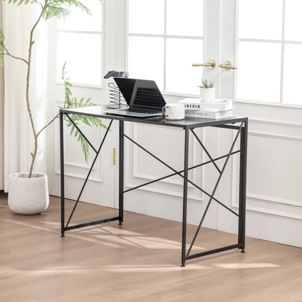 Scrivania pieghevole multifunzionale in MDF e metallo nera per piccoli spazi per casa e ufficio 99 × 50 × 75 cm