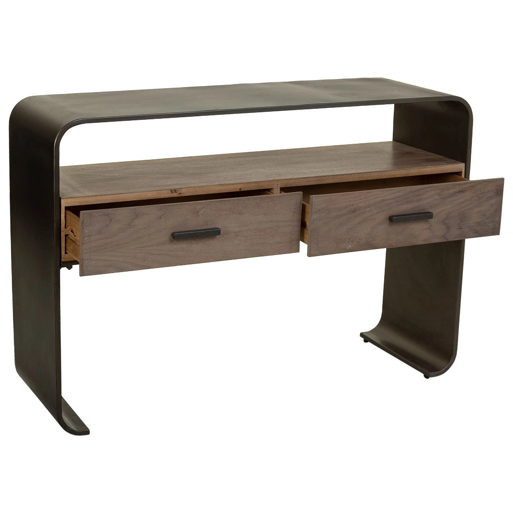 Mobile da ingresso in legno e metallo nero 122x37x82